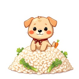 小狗坐在米堆上系着红领结