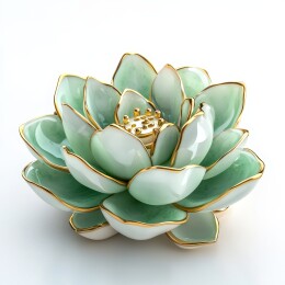 绿瓷金饰莲花摆件