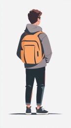 背着橙色背包的男子