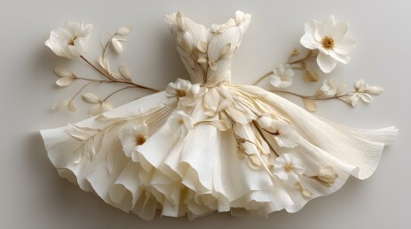 花朵装饰的白色唯美折纸裙