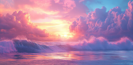 日落时海景映衬着戏剧性的天空