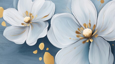 蓝底白花艺术画作