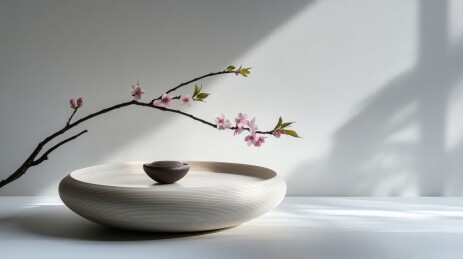 木盘配瓷碗简约摆件