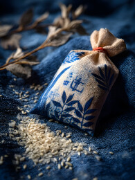 蓝色端午传统香囊特写