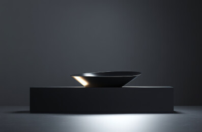 灰色背景下桌子上的空盘子