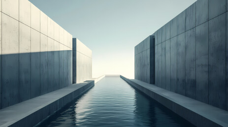 延伸水道与混凝土墙