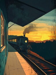 夕阳下的蒸汽火车