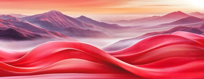 红绸山峦晨曦美景