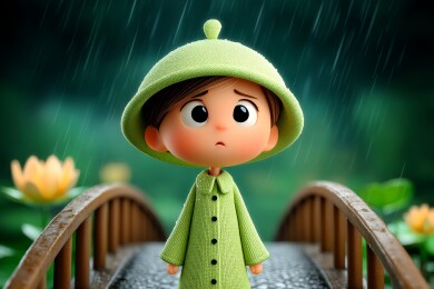 雨中童子桥边立