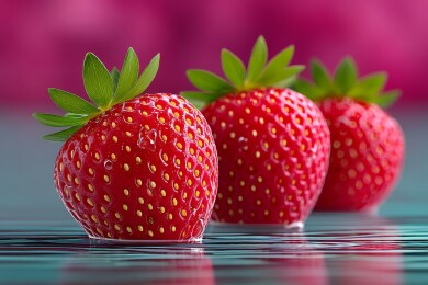 三颗草莓水中漂浮