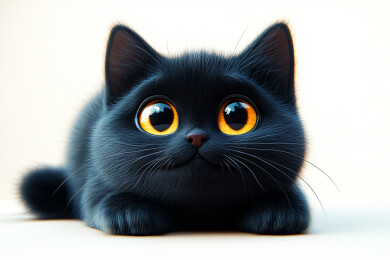 一只趴在白色地板上的可爱小黑猫