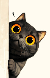 一只扒着门框的可爱小黑猫正在好奇看着镜头