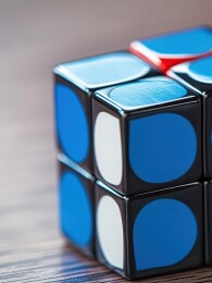 蓝色和白色的魔方特写