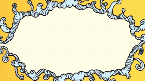 黄色背景下蓝色卷云边框装饰