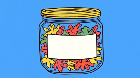 彩色叶子玻璃罐子俏皮插画