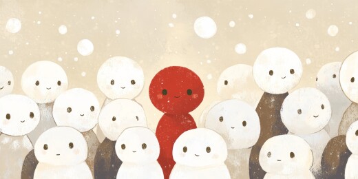 立在群体中的红色人偶