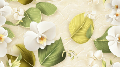白色兰花与绿叶的花卉图案