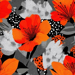 平铺的彩色花朵花瓣四方连续图案背景布料