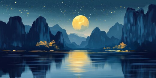 月夜下的朦胧山脉