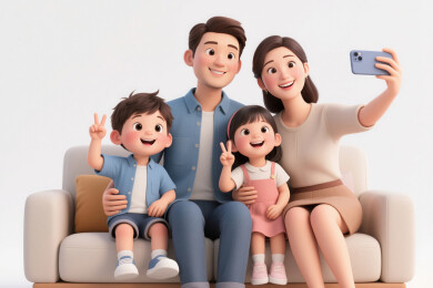 一家四口家居自拍