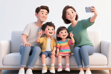 一家四口居家自拍