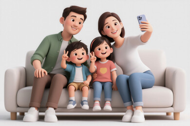 一家四口居家自拍