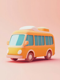 卡通风格的橙色巴士