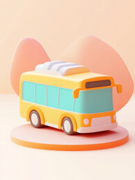 卡通风格的黄色巴士