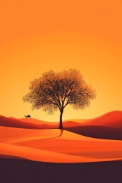 夕阳余晖中的沙漠孤树
