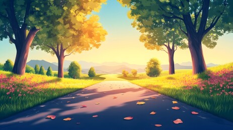 阳光洒在斜坡小路上的光影