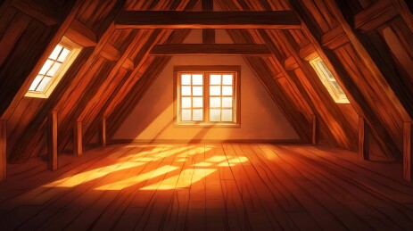 夕阳余晖中的旧阁楼