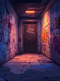 夜晚灯光下的地下通道入口
