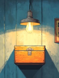 墙上复古铁钉箱与工业壁灯