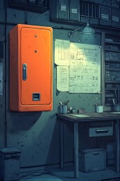 墙上复古铁钉箱与工业壁灯