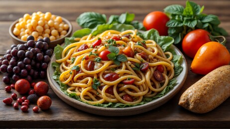 意大利面配葡萄和樱桃