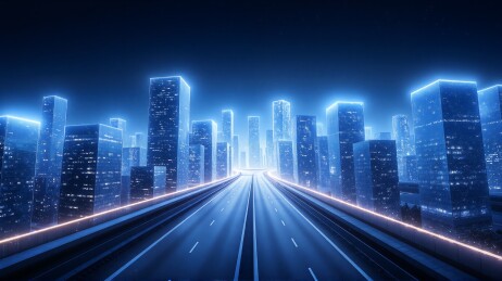 未来城市的灯光大道