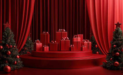 红色背景上的圣诞礼物