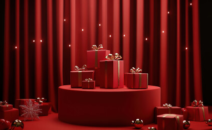 红色背景上的圣诞礼物