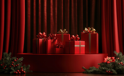 红色背景上的圣诞礼物