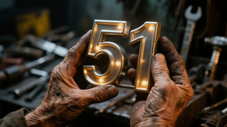 劳动者手里拿着立体的“51”