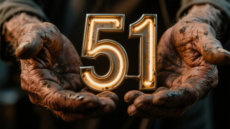 劳动者手里拿着立体的“51”
