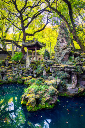 春季白天浙江宁波天一阁博物馆园林风景