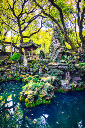 春季白天浙江宁波天一阁博物馆园林风景