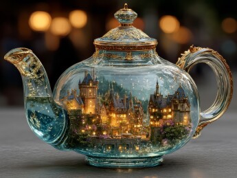 梦幻玻璃的金色花纹茶壶