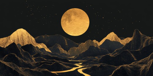 月夜怪石嶙峋山景