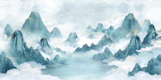 蓝金山川云海壮丽图景