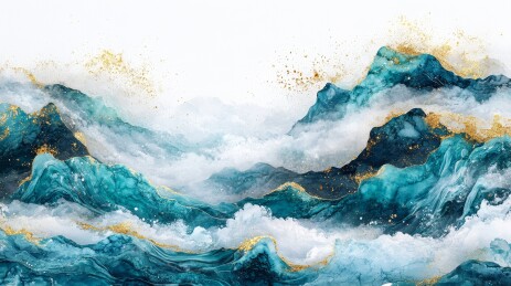 蓝金山川云海壮丽图景