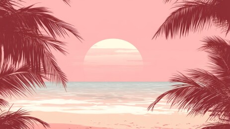 粉滩椰林夕阳海滨风光