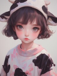 戴奶牛帽的可爱短发女孩