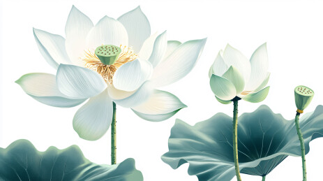 素雅白莲绽于翠叶间